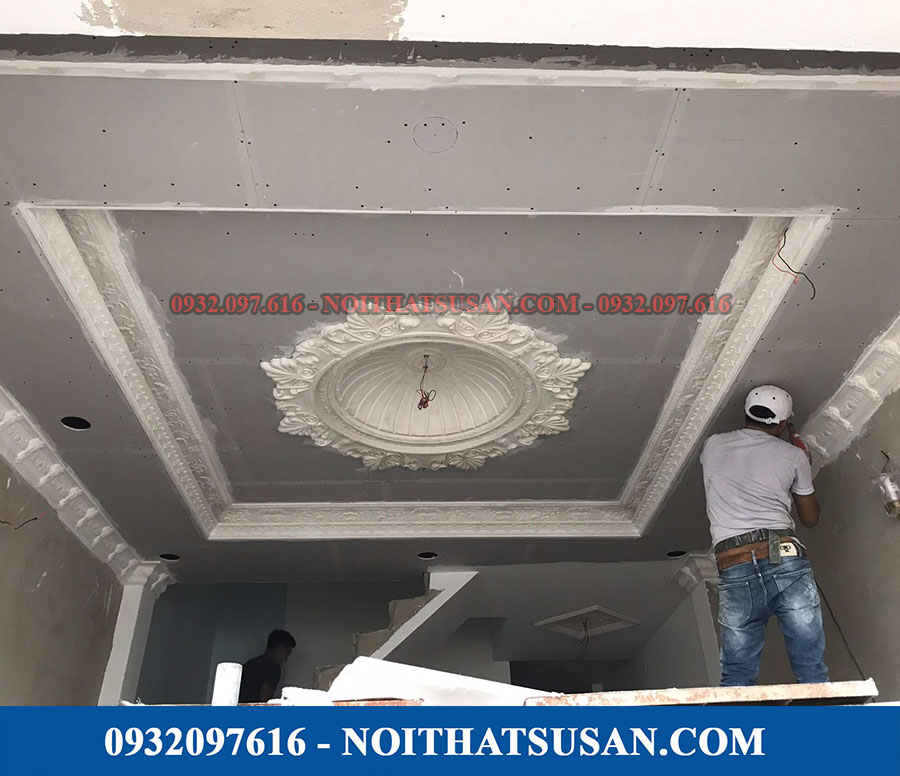 Trần thạch cao phòng khách đẹp hiện đại